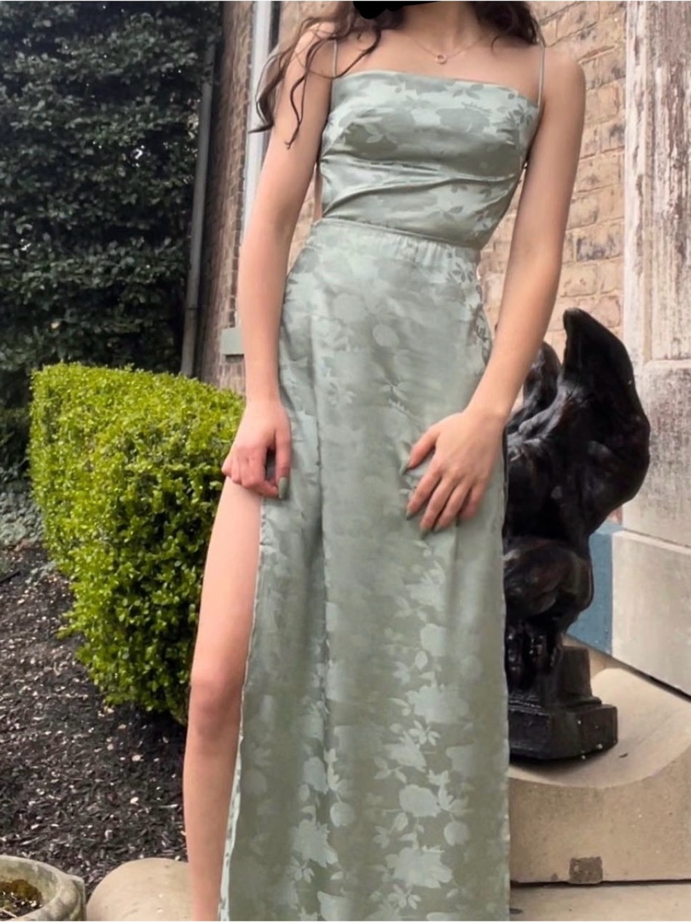 Lucy in the Sky Light Sage Floral Jacquard Backless Dress